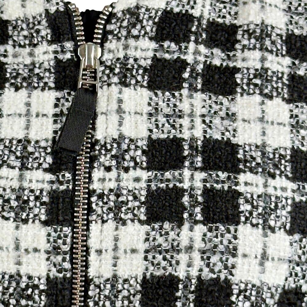 Anthropologie Maeve Black White Plaid Cropped Tweed Bomber Jacket LARGE - Picture 4 of 12